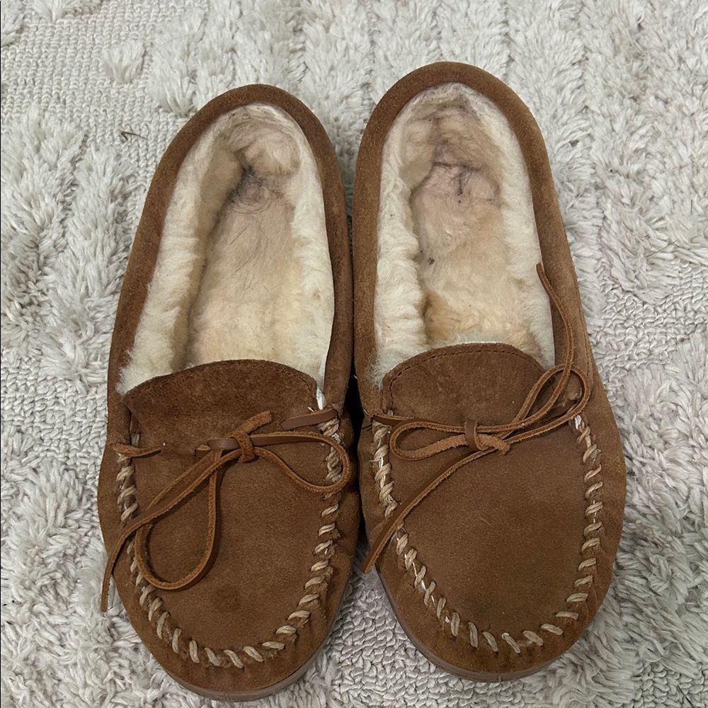 Minnetonka Brown Moccasins with Cream Lining